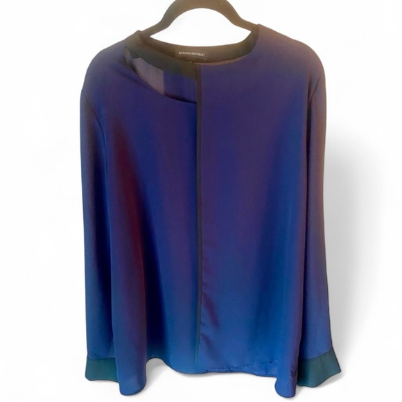 Banana Republic Cut Out Blouse | Blue & Black | Long Sleeve | NWOT | SZ Large - Picture 8 of 9